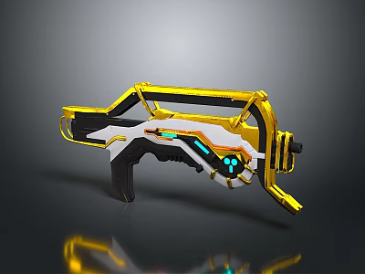 Futuristic Modern Sci Fi Weapon With Gold White Black Colors And Blue Glowing Accents 3d model
