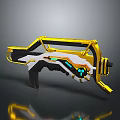 Futuristic Modern Sci Fi Weapon With Gold White Black Colors And Blue Glowing Accents