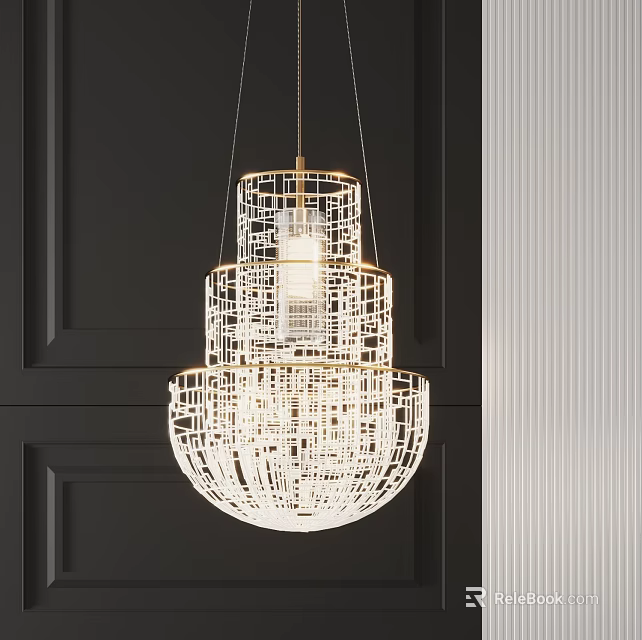Modern Geometric Multi Layer Metal Frame Hanging Chandelier Decorative Light Fixture 3d model 