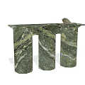 Elegant Green Marble Dining Table With Three Cylindrical Legs And Top Sculpture