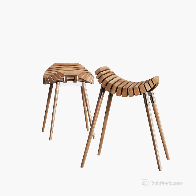 Two Modern Wooden Leisure Chairs With Curved Slat Backrests And Slender Legs 3d model 