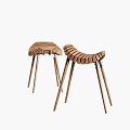 Two Modern Wooden Leisure Chairs With Curved Slat Backrests And Slender Legs