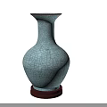 Elegant Celadon Ceramic Vase With Crackle Glaze Pattern On Dark Wooden Base Decor