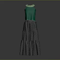 Elegant Women's Sleeveless Green Dress With Decorated Collar And Patterned Layered Long Skirt