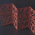 Ornate Red Folding Room Divider With Intricate Floral Carving Patterns 3d model