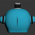 Blue Toy Robot With Round Eyes Headphones And Shiny Reflective Base