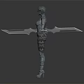 3D Detailed Silver Armored Female Warrior Statue Holding Large Sword Model