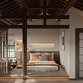 Cozy Interior Space With Wooden Sofa Table Window Curtains And Woven Lantern Lights