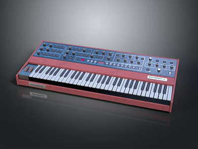 Electronic Musical Synthesizer Keyboard With Red Casing Blue Control Panel And Black White Keys 3d model