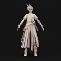Game And Movie Character With Horned Headdress Robed Outfit And Waist Tassels