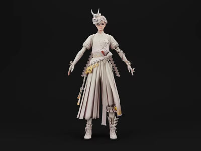 Game And Movie Character With Horned Headdress Robed Outfit And Waist Tassels 3d model