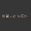 Diverse Scene Components Featuring Bricks Windows Doors Street Lamps Trolleys Tables Chairs and Ladders