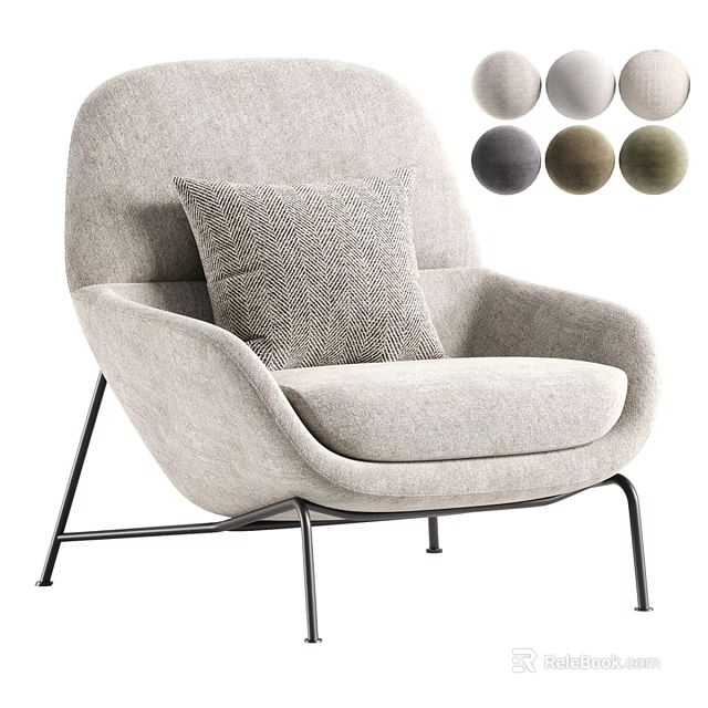 Modern Soft Upholstered Leisure Chair With Metal Legs Matching Pillow And Various Optional Neutral Colors 3d model 