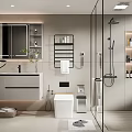 Modern Bathroom Interior Design With Vanity Mirror Glass Shower Toilet And Plants