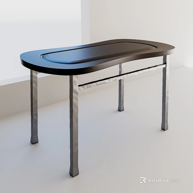 Modern Dining Table With Black Curved Tabletop And Sleek Metal Legs 3d model 