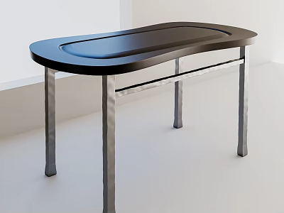 Modern Dining Table With Black Curved Tabletop And Sleek Metal Legs 3d model
