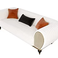 Modern White Vertical Tufted Sofa With Orange Black Cushions And Golden Legs