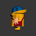 3D Cartoon Man With Blue Hair Wearing Yellow Raincoat And Red Shoulder Strap