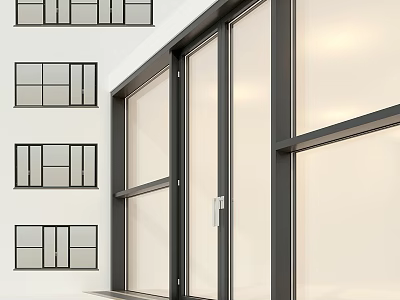 Modern Building Facade With Black Frame Casement Windows And Transparent Glass Design 3d model