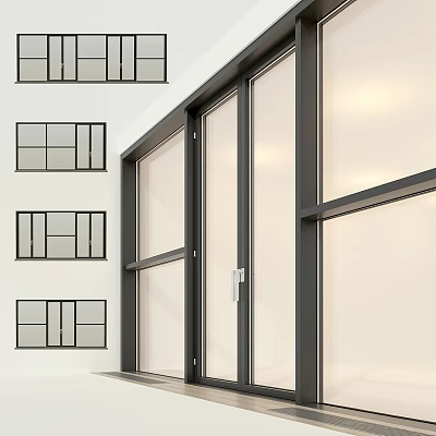 Modern Building Facade With Black Frame Casement Windows And Transparent Glass Design 3d model