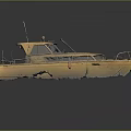 Yellow Motorboat with Cabin Railing and Worn Surface on Dark Background with Reflection