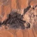 Artistic Garden Landscape Design With Red Terrain Gullies And Rocky Textures