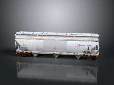 Silver Railroad Tank Car With Logo And Wheels On Gray Background 3d model