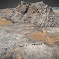 Large Dirt Mound With Gravel And Sparse Vegetation On Barren Ground With Tire Tracks