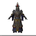 Traditional Warrior Man Wearing Ancient Decorative Armor With Gold Red Details