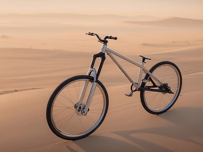 Scenic Bicycle In Vast Desert With Rolling Sand Dunes And Sunset Glow 3d model