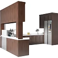 Modern Kitchen Interior With Dark Wooden Cabinets White Countertop And Decorative Items