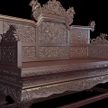 Traditional Wooden Carved Seat With Yellow Upholstered Backrest And Ornamental Frame
