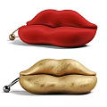 Red And Gold Lip Shaped Multi Person Sofa With Metal Ball Legs