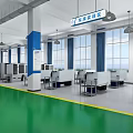 School Fitter Training Zone Featuring Green Floor Workbenches Blue Pillars And Equipment