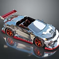 Silver Sporty Convertible Car With Red Rear Spoiler Red Wheels And Angular Design