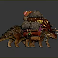 Horned Dinosaur Character Carrying Packed Cargo With Colorful Bundles And Rope Ties