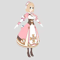 Anime Game Character With Blonde Hair Long Sleeves Pink White Dress And Golden Decorations