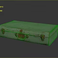 Light Green Vintage Suitcase With Red Metal Clasps And Worn Handle Texture
