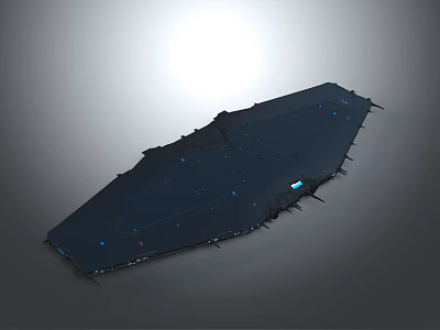 Futuristic Irregular Space Station Structure With Dark Blue Surface And Blue Light Spots 3d model