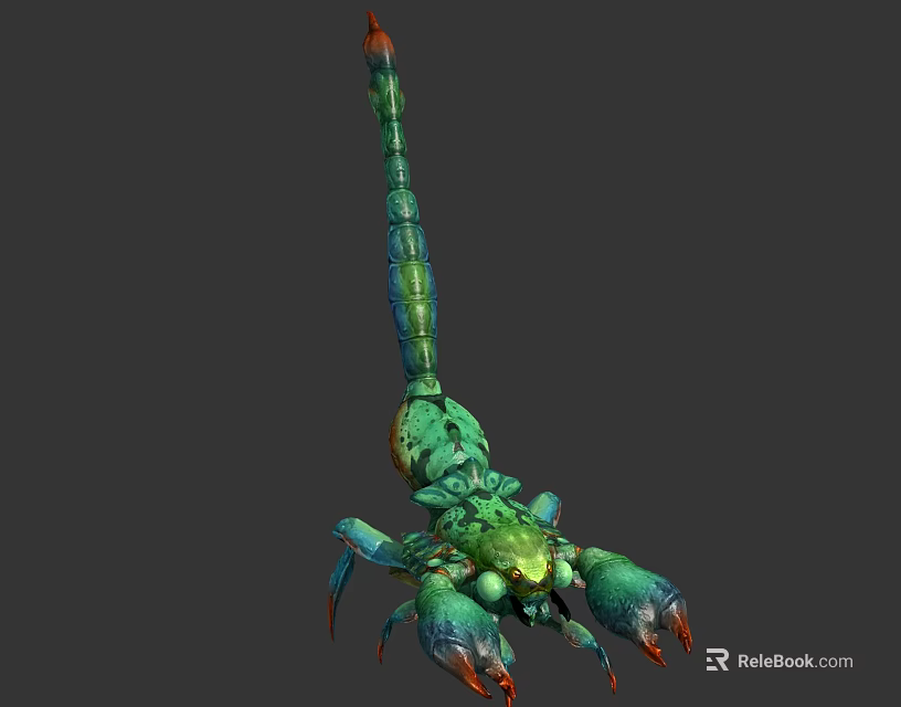 Colorful Green Blue Scorpion With Orange Tail And Claws In Detailed Design 3d model 