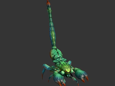 Colorful Green Blue Scorpion With Orange Tail And Claws In Detailed Design 3d model
