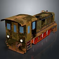 Rusted Vintage Green Train Model With Red Wheels And Old Metal Windows