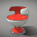 Modern Upholstered Accent Chair With Red Cushion White Round Base And Curved Backrest