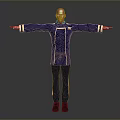 Game Movie Character With Bald Head In Gray Uniform And Gold Accents Standing Arms Outstretched