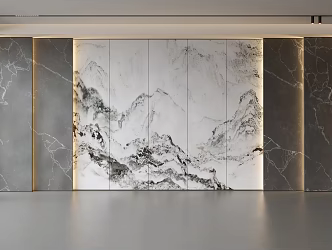 Front desk background wall hall background wall company image wall front desk reception background 3d model