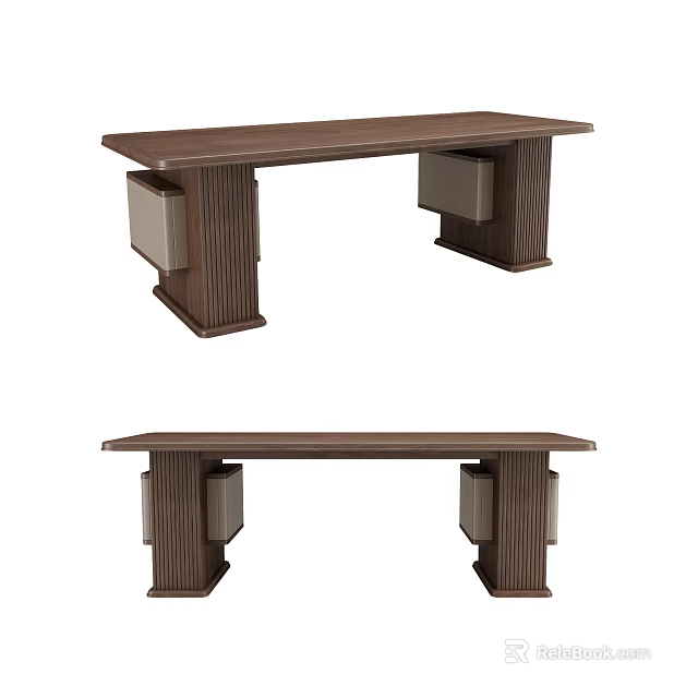 Modern Wooden Desk With Dark Finish Storage Compartments And Sleek Leg Design 3d model 
