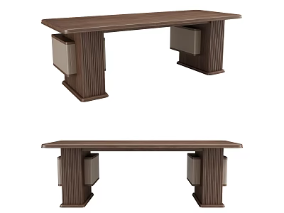 Modern Wooden Desk With Dark Finish Storage Compartments And Sleek Leg Design 3d model