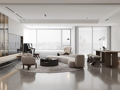 Modern Living Room Interior Design With Beige Sofa Round Coffee Table And Area Rug 3d model
