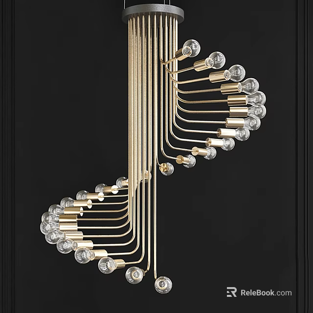 Modern Golden Metal Chandelier With Curved Arms And Multiple Transparent Glass Bulbs 3d model 