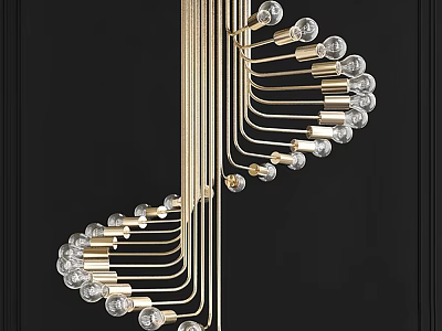Modern Golden Metal Chandelier With Curved Arms And Multiple Transparent Glass Bulbs 3d model